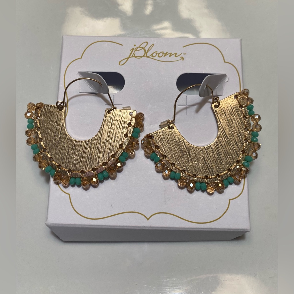 J Bloom Gold & Turquoise Half Moon Tassel